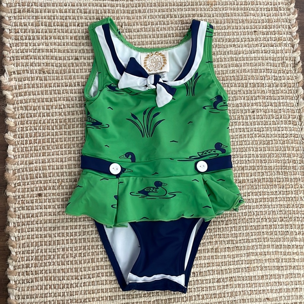 TBBC 12-18 month girls green and navy duck one piece